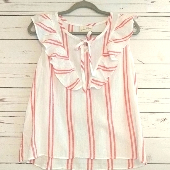 Universal Thread Red White Linen Stripe Ruffle Cropped Sleeveless Shirt‎ Medium - Picture 5 of 6